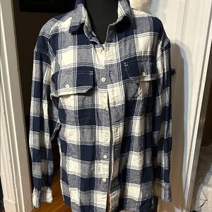 American Eagle Outfitters Navy and Cream Plaid Shirt
